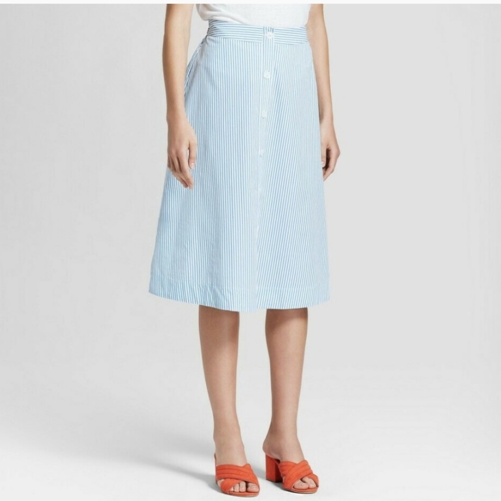 A New Day Blue and White Striped Midi Skirt